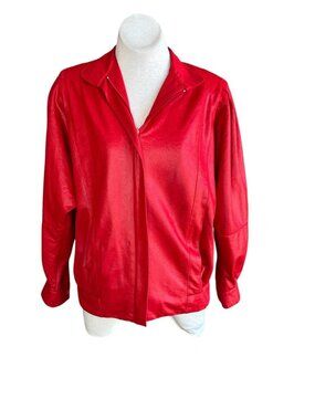 Pierre Lamonte Vintage 80s Red Bomber Jacket USA Made Faux Leather Microfiber
